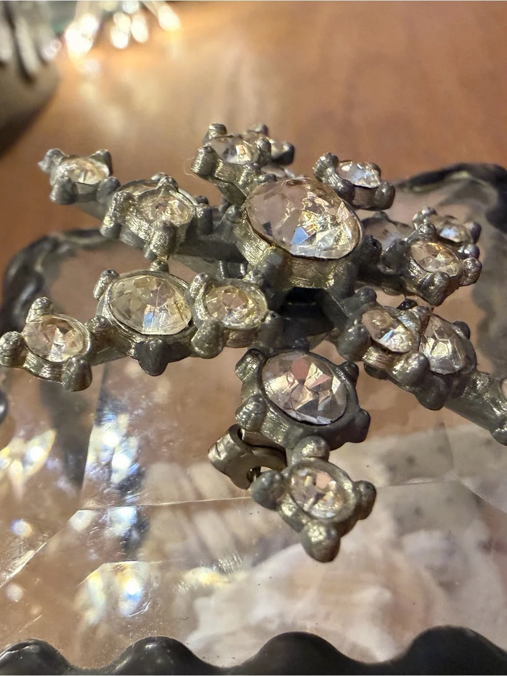 Mid-Century Rhinestone Snowflake Brooch Pin